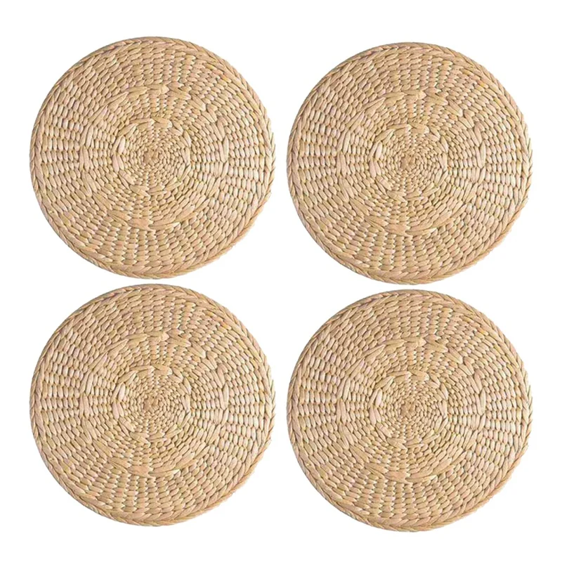 

4 Pack Woven Placemats,Coaster,Round Corn Husk Placemat Rattan Tablemats,For Tea Coffee,Heat Insulation Pads,9.8Inch