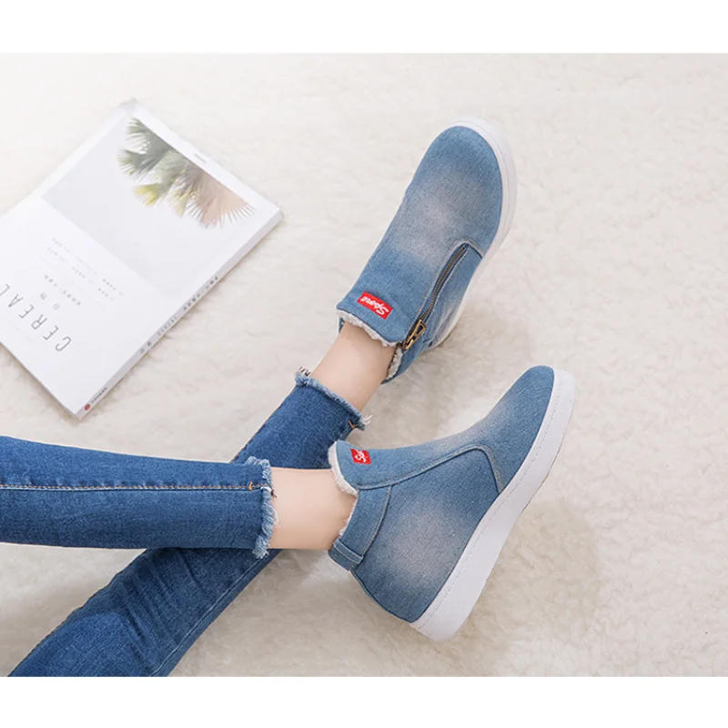 

Женские ботинки, ковбойские ботинки из хлопка в Корейском стиле, новинка, зимние ботинки, утепленная женская обувь, женская обувь на платформе