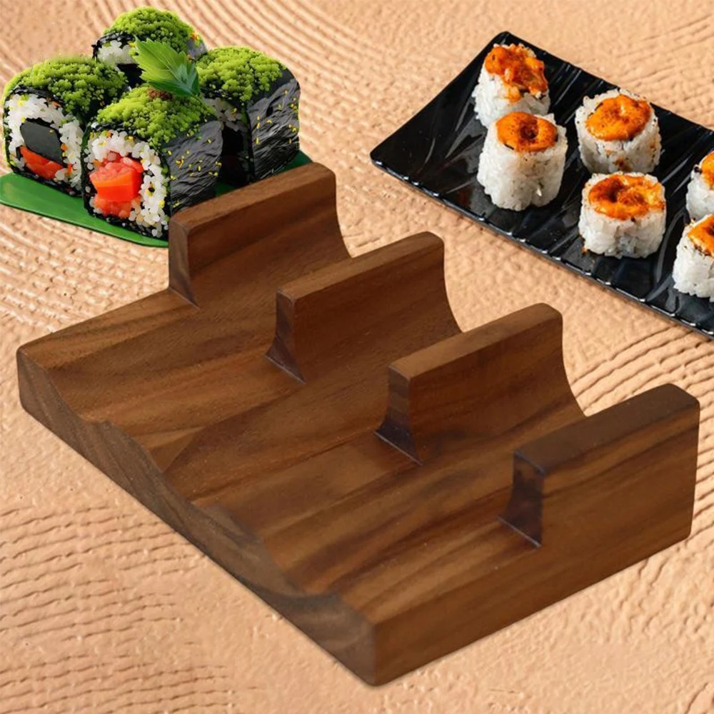 Gifts Black Walnut Sushi Rack Kitchen Tool Wood Plate Urchin Holder Tableware Cuisine Stand For Home