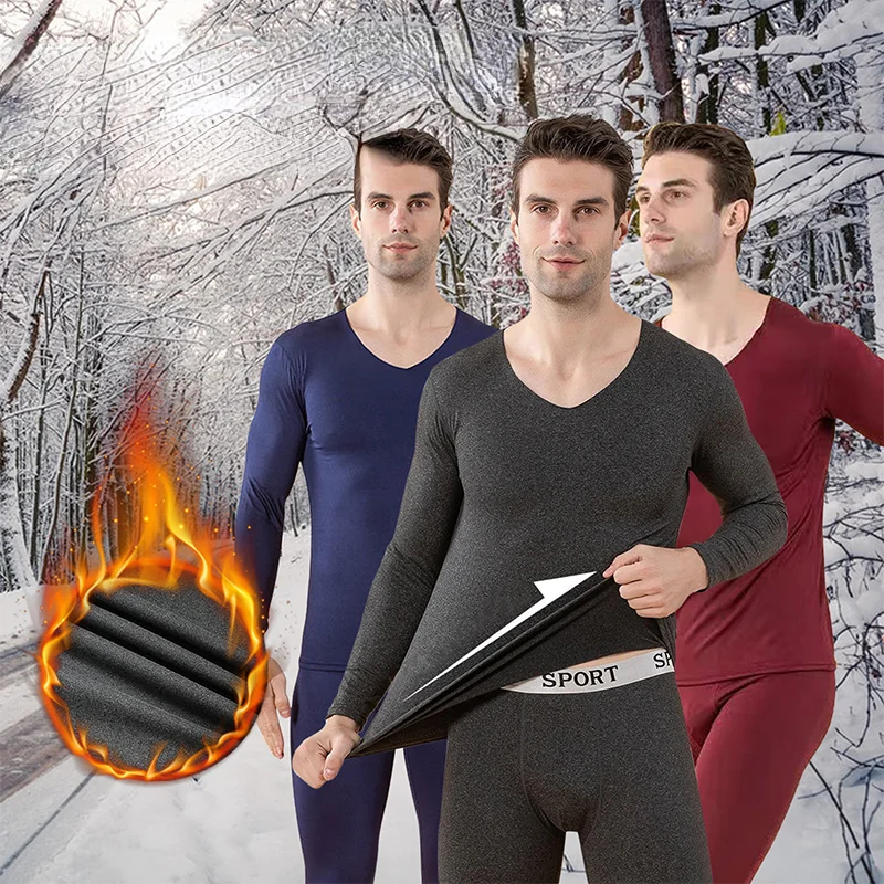

Seamless Thermal Underwear for Man Winter Warm Fleece Tops Invisible Thermo Warmer Long Johns Solid Color Pajamas Set Homewear