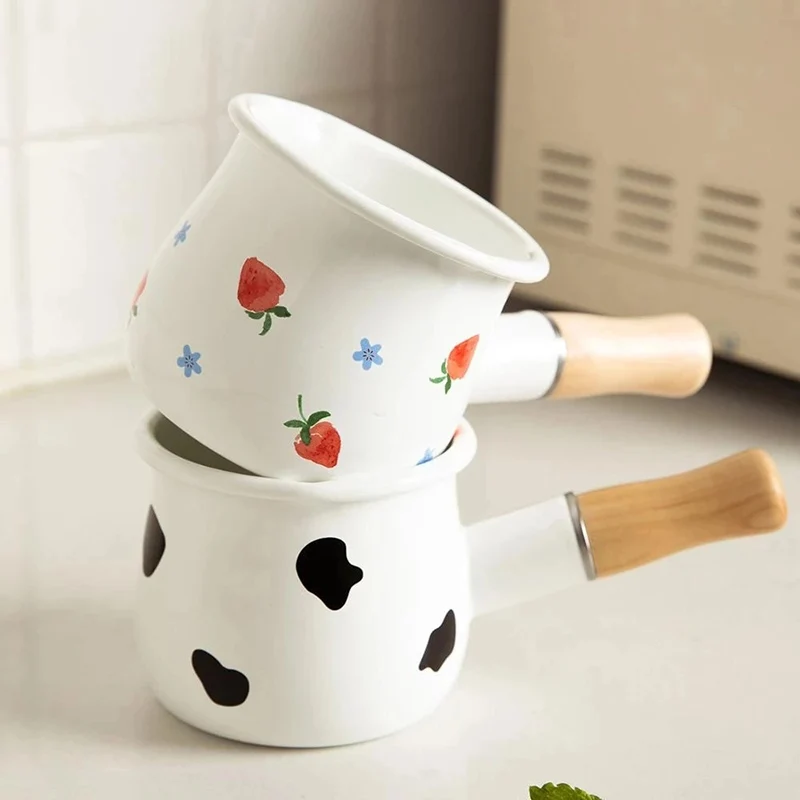 

Japanese Enamel Milk Pot Enamel Pot Cookware Set Baby Food Supplement Pot Milk Pot with Handle Mini Cheese Pot Cooking Utensils