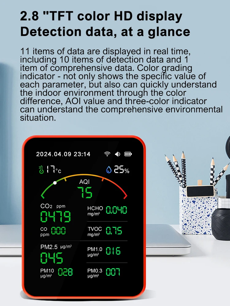 Tuya WiFi 15-in-1 Indoor Air Quality Monitor APP Control Portable AQI PM0.3 PM1.0 PM2.5 PM10 Tester Temperature Humidity Meter