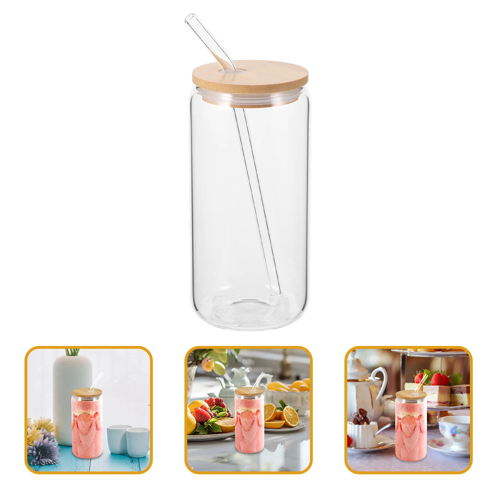 

Clear Drinking Cup Glass Cups Bamboo Lids Coffee Water Drinks Mugs Cover Straws