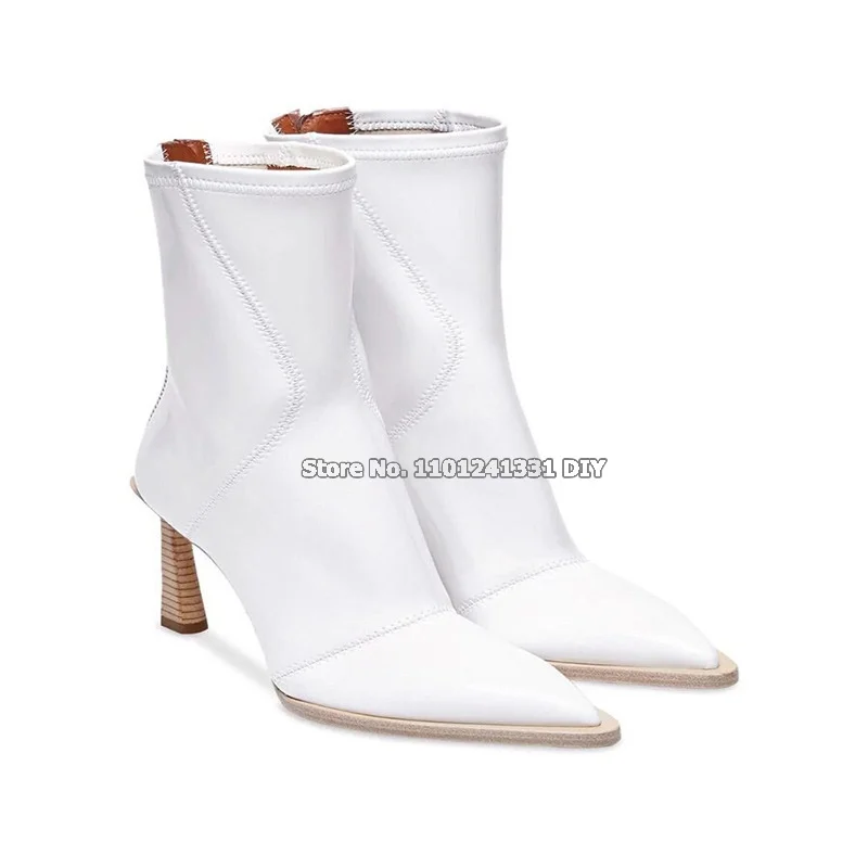 Tube Style Grain Pattern Decor High Heeled Boots Women Pointed Toe Pants Style Short Boots Slip On Party Shoes