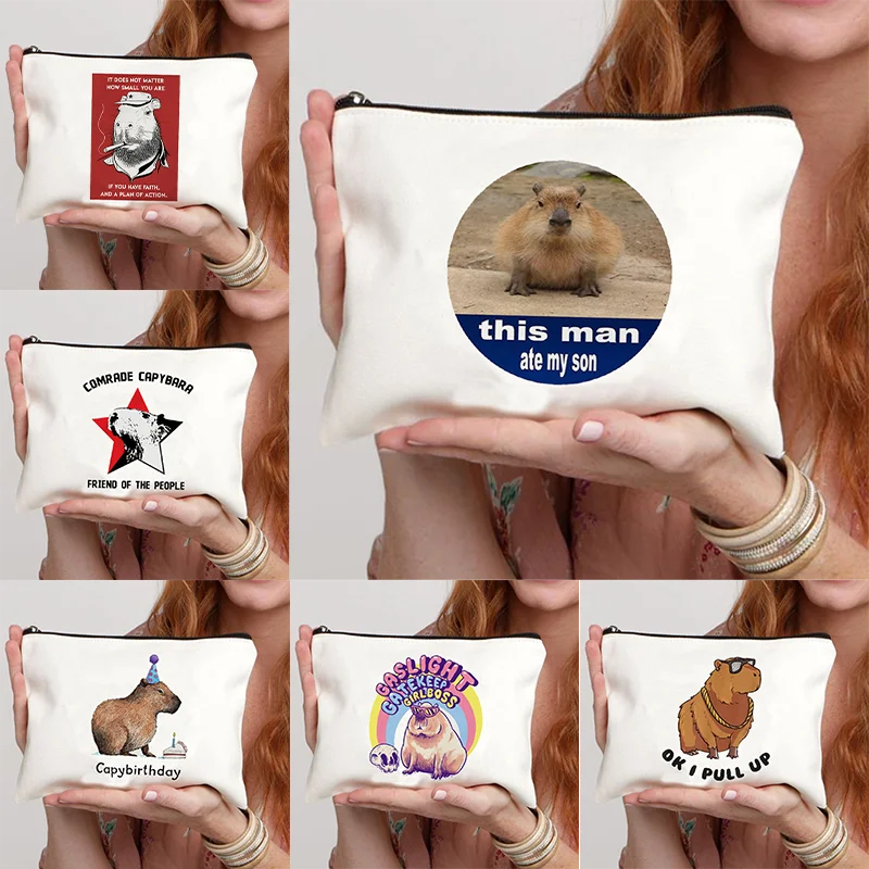 

Cute Animal Capybara Print Cosmetic Case Lipstick Holder Casual Toiletries Bag Zipper Pouch Funny Ok L Pull Up Women Makeup Bags