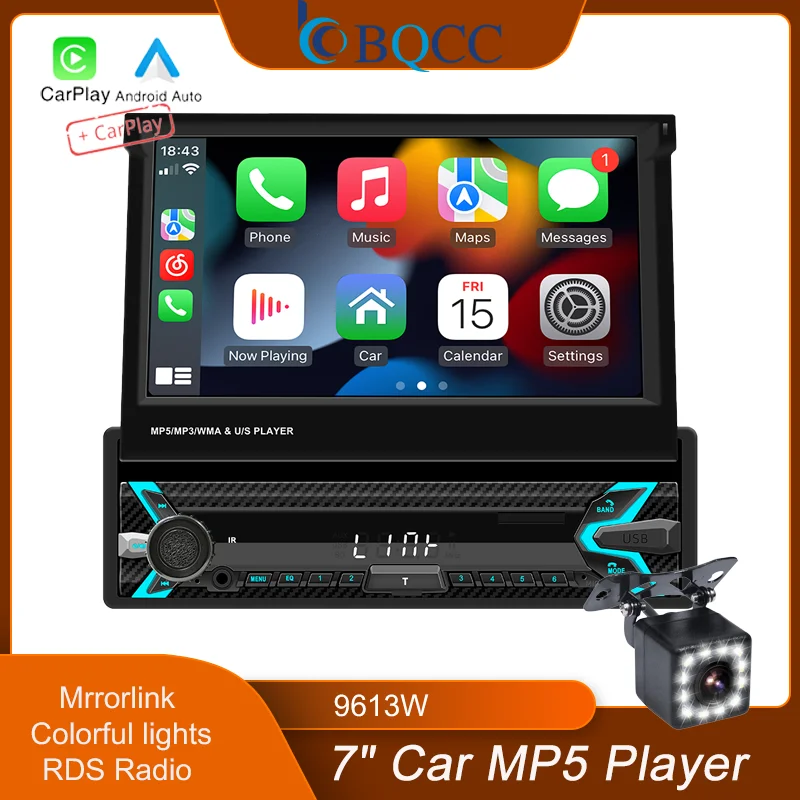 Bqcc 9613w Автомобильный Mp5-плеер 7-дюймовый 1din Usb Bt Радио Fm Am С Цветным Освещением Rds