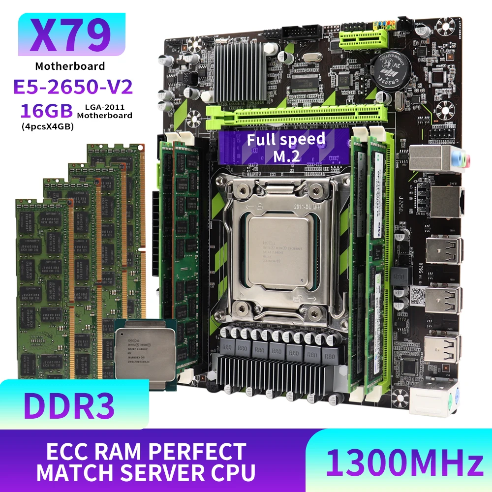 

Комплект материнской платы TFDP X79G X79 с LGA2011 Combos Xeon E5 2650 V2 ЦП 4 шт. x 4 ГБ = 16 Гб памяти DDR3 ОЗУ радиатор 1300 МГц PC3