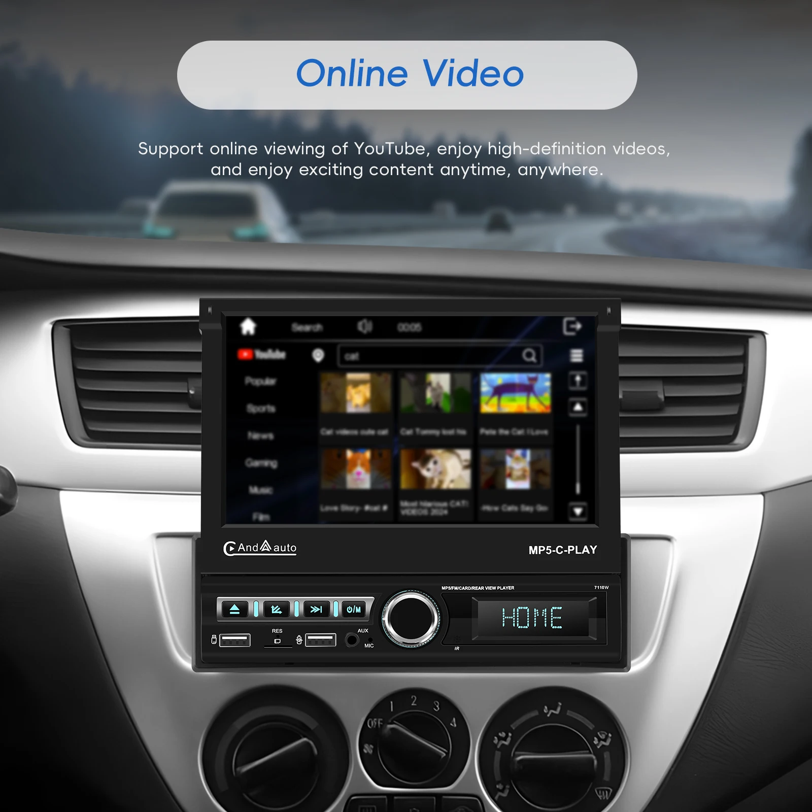 Фото Podofo 7-дюймовый IPS сенсорный экран Автомобильный радиоприемник Carplay Android Авто USB зарядка FM/RDS BT EQ USB Автоматический выдвижной экран Автомобильная стереосистема №4