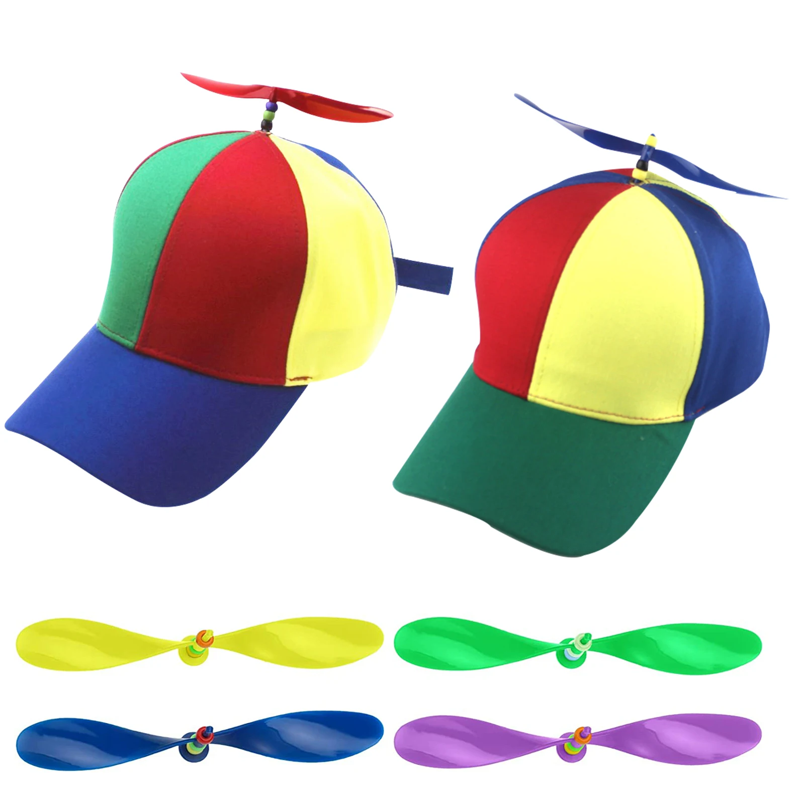 

2pcs With Bamboo Copter Replaceable Baseball Cap Beach Adults Adjustable Buckle Camping Fishing Traveling Brightly Rainbow