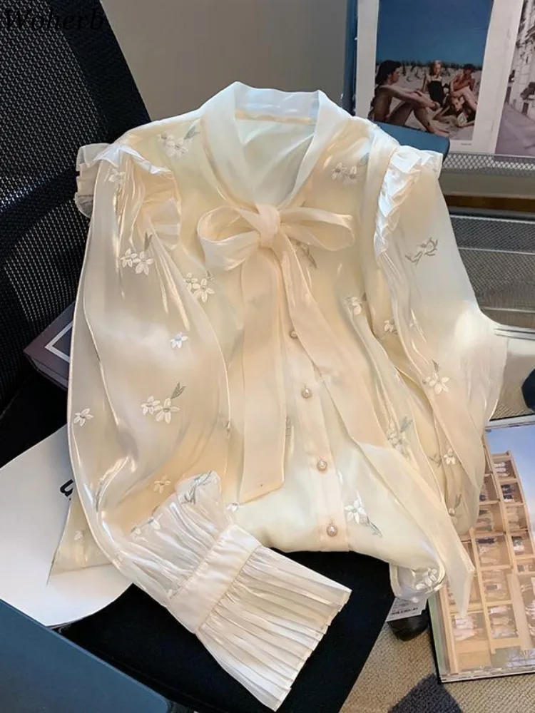 Винтажные блузки с цветочной вышивкой женская одежда 2024 Blusas Mujer De Moda туника
