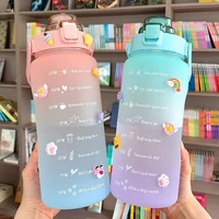 2 liters water bottle motivational drinking bottle sports water bottle with time marker stickers portable reusable plastic cups