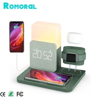 4 in 1 wireless charger with alarm clock for iphone 1213 pro13 mini samsung airpods watch charger fast charging station