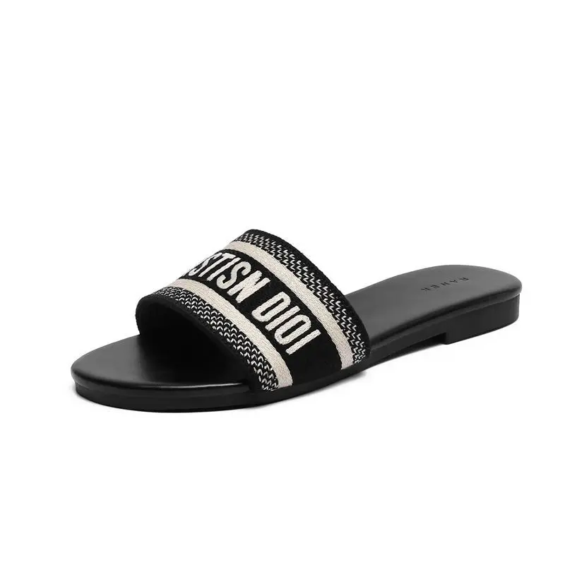 

2022 Summer Women's Sandals Alphabet Slippers Famous Fashion Flat Shoes Women's Outer Wear Beach Embroidered Sandals