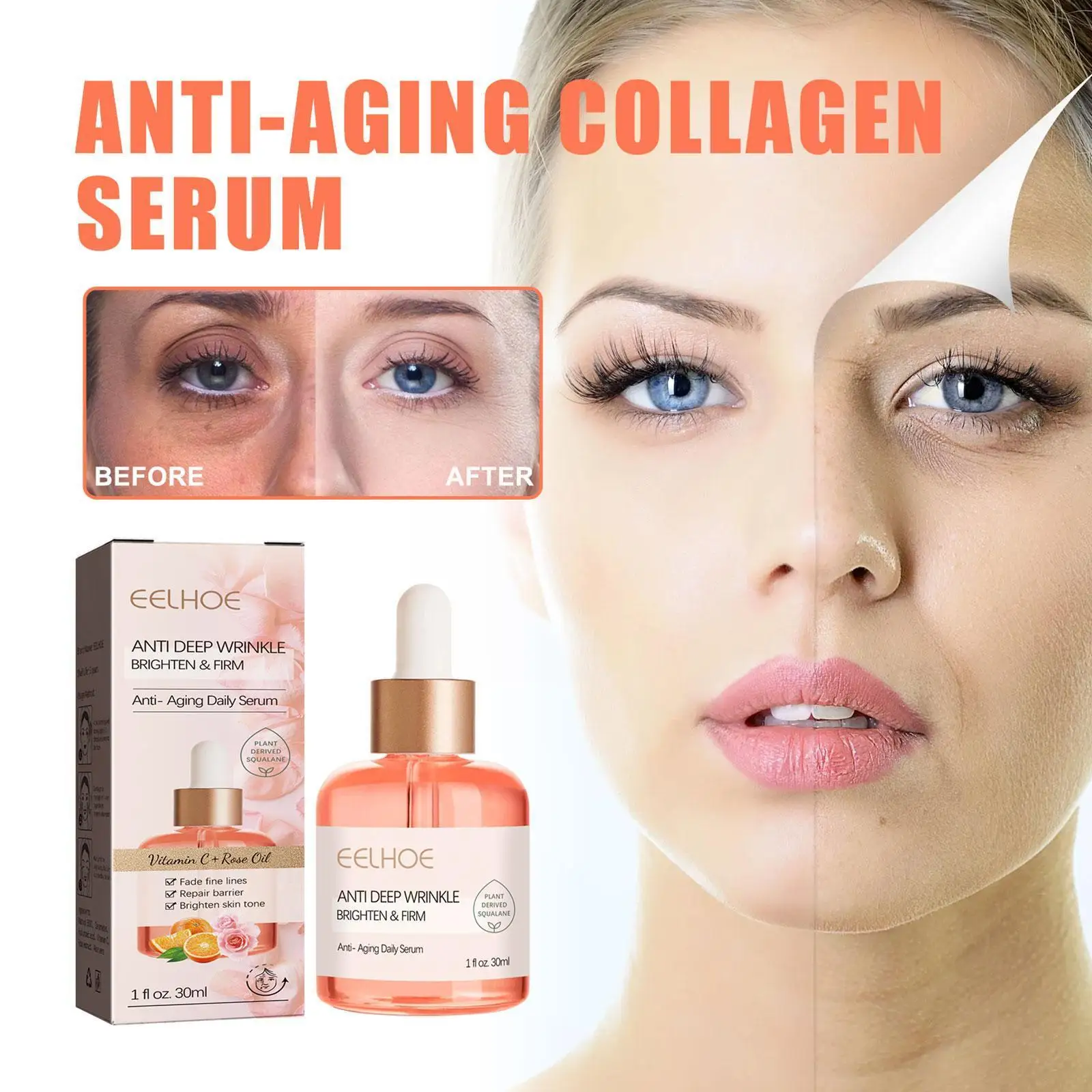 

30ml Rose Vc Face Serum Anti Aging Wrinkle Remover Care Blemishes Shrink Remove Pores Essence Brighten Skin Tone Ski N1x7