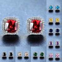 simple female rainbow crystal jewelry charm silver color small stud earrings luxury square zirconia wedding earrings for women