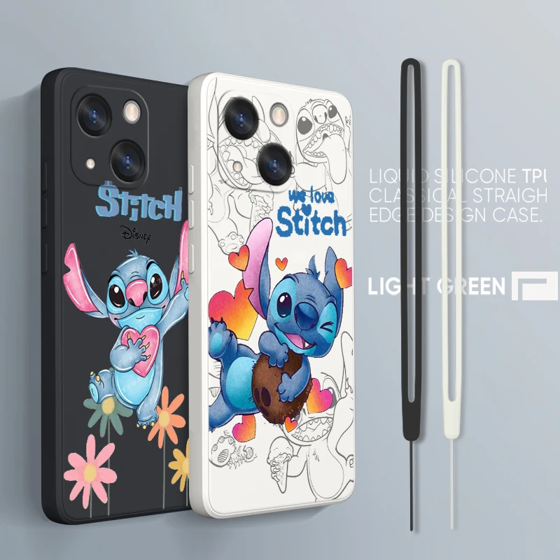 

Disney Cool Stitch Phone Case For iPhone 14 13 12 mini 11 Pro Max 8 7 Plus XR XS X Liquid Rope Funda Cover