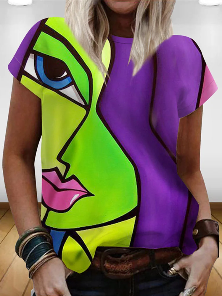 

Abstract Woman Graphics Portrait Women T Shirts 2023 New Summer Short Sleeve O-Neck Tops Casual Streetwear Ladies Top Oversize