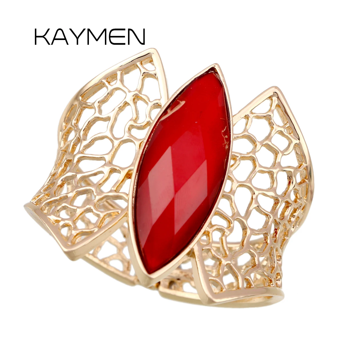 

Kaymen Jewelry Women's Fashion Gold Plated Hollow Out Shape Inlaid Resin Stone Statement Cuff Bracelet Bangle for Party Wedding