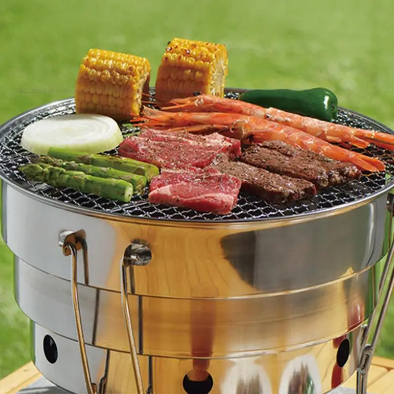 

Portable Camping BBQ Grill Tabletop Folding Stainless Steel Stove Rack Cooking Supplies Indoor Outdoor Barbecue Accessories