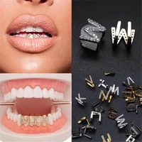 gold white gold iced out a z letter grillz full teeth diy fang grills bottom tooth cap hip hop dental mouth teeth braces