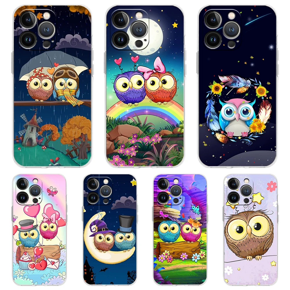 

Cute Cartoon Owl Case for iPhone 14 13 12 Pro Max Cover Transparent Soft for iPhone 11 Pro Max 7 8 Plus X XS XR SE2020 Shell Bag
