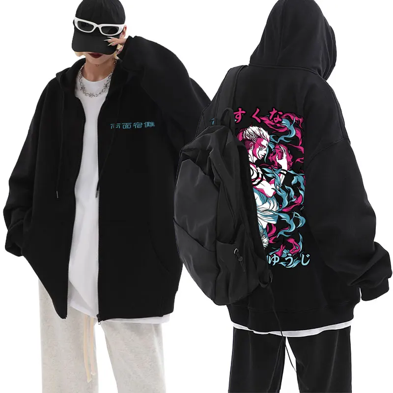 

Anime Jujutsu Kaisen Zipper Hoodie Itadori Yuji Ryomen Sukuna Zip Up Jacket Men Loose Sweatshirt Male Manga Fashion Streetwear