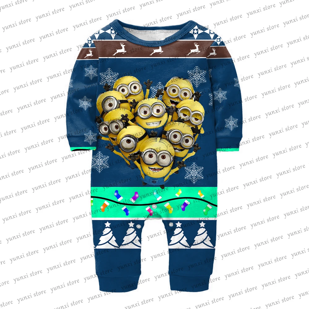 

New Baby Boy Baby Girl Christmas Fashion Street Jumpsuit Indoor Outdoor Yellow Creature Anime Baby Cotton Printed Crawling Suits