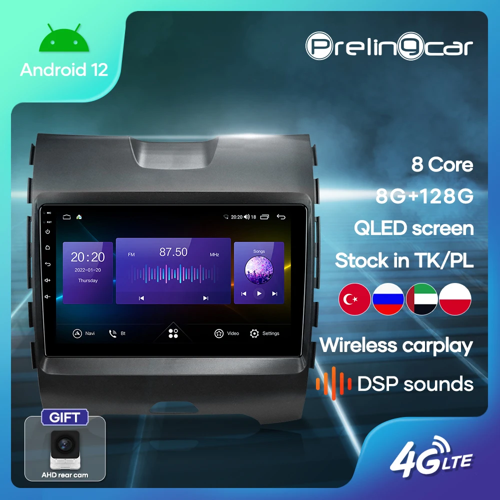 

Prelingcar Android 12 carplay Player For Ford Edge 2015 16 17 18 Car Radio Multimedia Video GPS Navigation NO DVD 2 Din