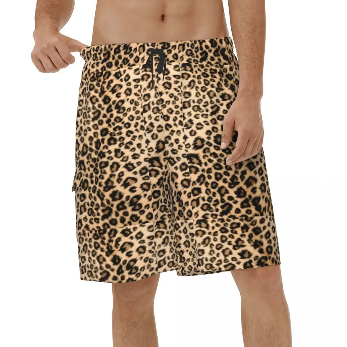 

Beach Shorts Leopard Faux Fur Animal Summer Men's Beach Board Shorts Male Swimming Shorts