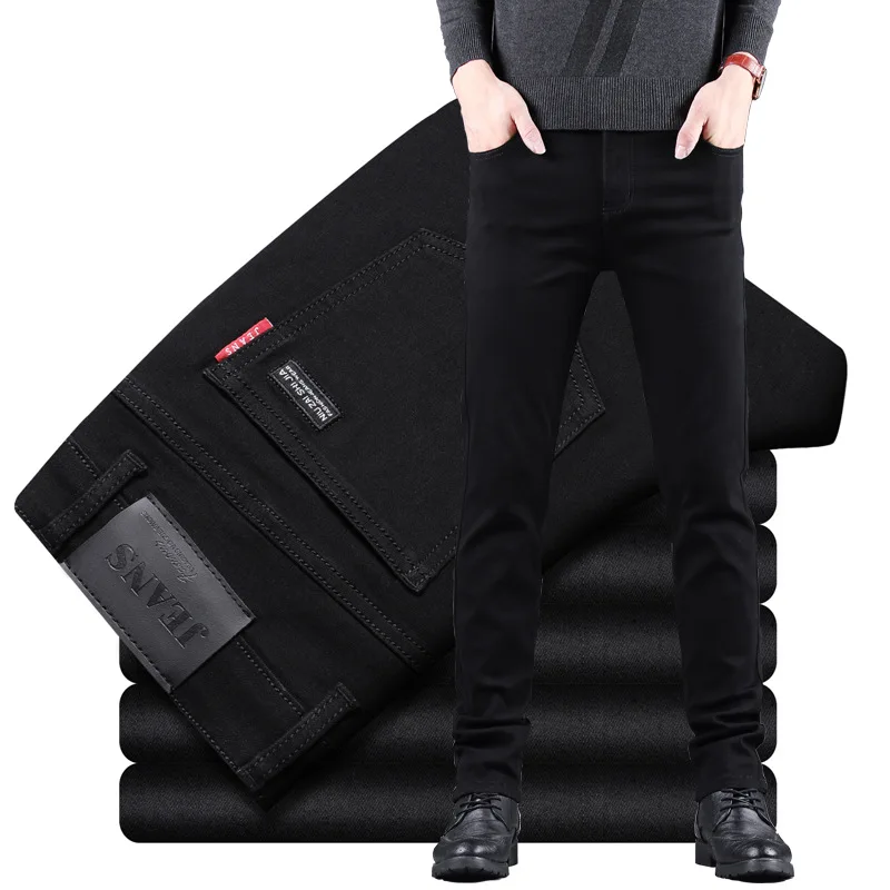 Men's Cotton Jeans Denim Pants New Business Casual Elasticity Oversized Classic Style Trousers Clothing Male Black  Pants