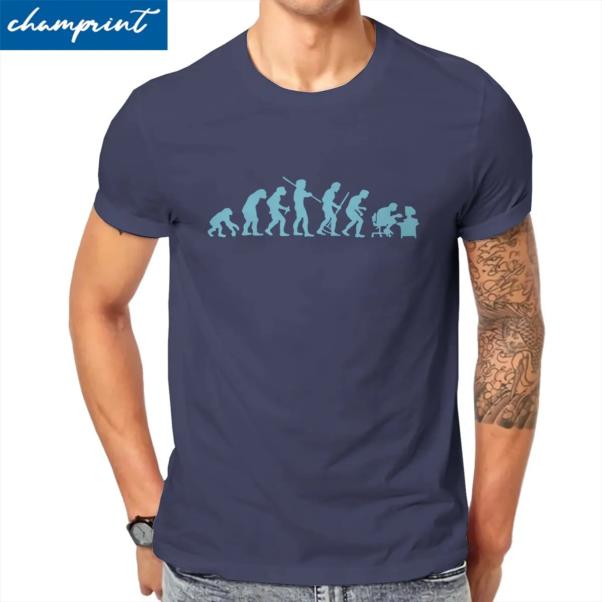 Men T-Shirt Evolution Ape To Geek Funny Pure Cotton Tees Short Sleeve  T Shirt Crewneck Clothes 4XL 5XL 6XL