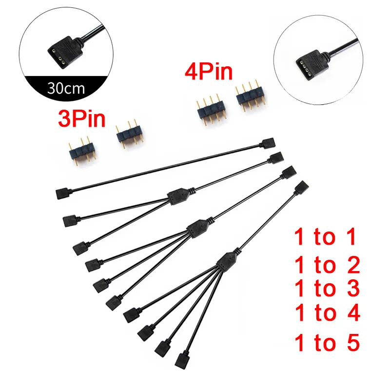 

30cm 1 to 1 2 3 4 5 12v 4pin RGB Splitter Cable ARGB 5V 3Pin Extension Cable Adapter for MSI A SUS ASRock AURA LED light