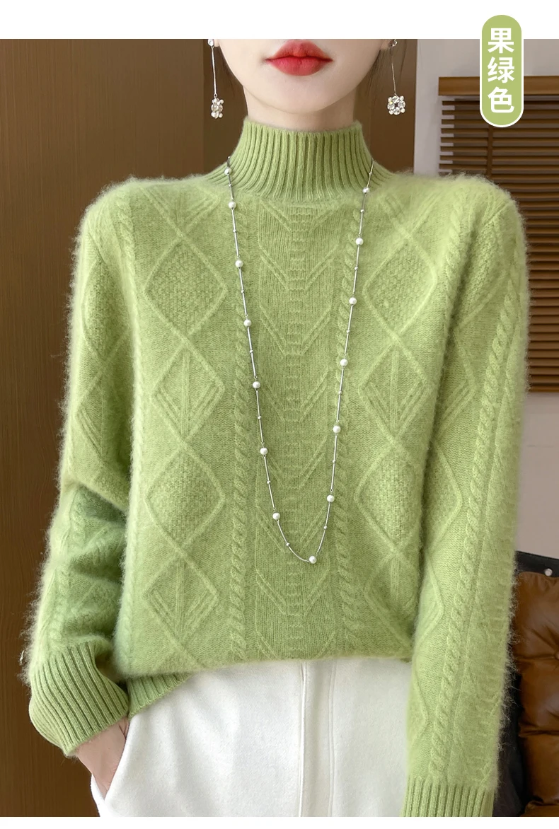 Женский свитер из 100% осенне-зимней шерсти свободный и толстый шерстяной с