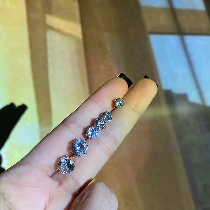 

DREJEW Shiny Zircon Earrings for Women Fashion Simple Stud Earrings 925 Silver Needle Ear Studs Luxury Designer Jewelry Gifts