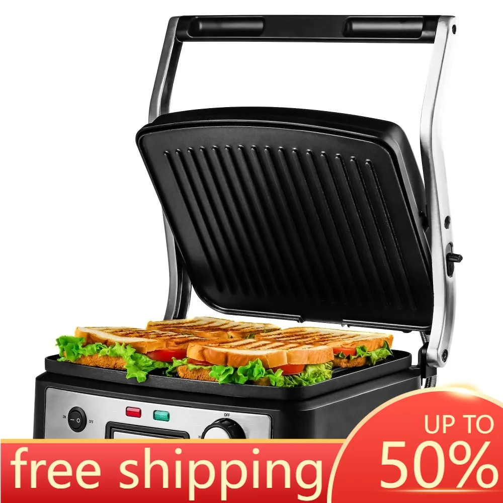 

Electrical Grill and Sandwich Maker With Non-Stick Coated Plates to Fit Any Type or Size Food Electric Grills Bbq Machine