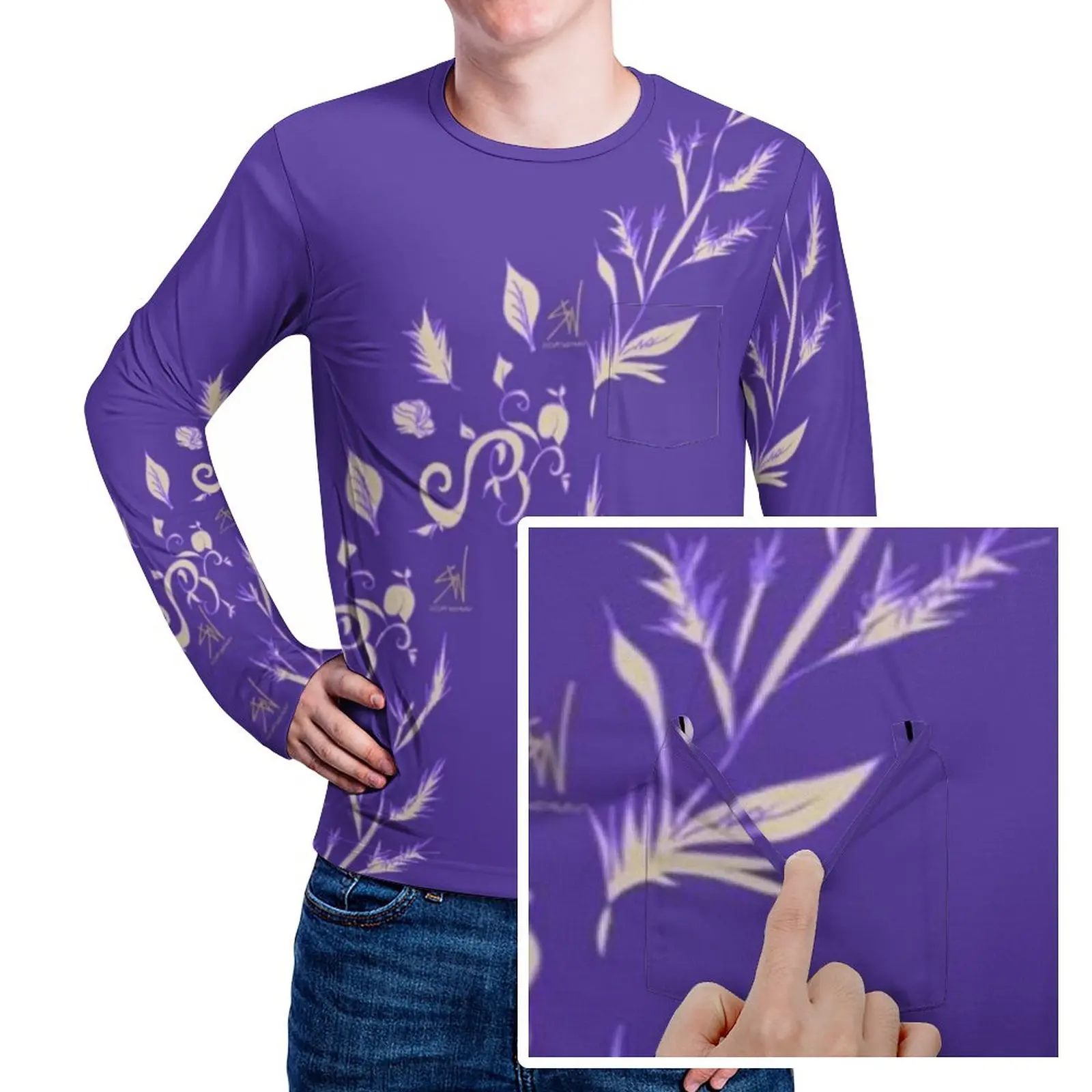 

Винтажная футболка цвета лаванды, фиолетовые ярко-синие футболки с цветочным принтом, весенние женские топы оверсайз с длинным рукавом и графическим принтом