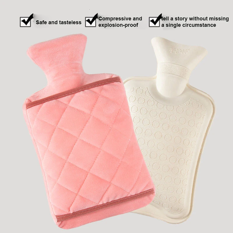 

1000ml Hot Water Bag Winter Warm Hand Warmer Thickened Rubber PVC Heat Water Injection Bottle Explosion-proof Soft Plush Cover