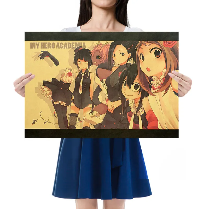 

WINMIR My Hero College Vintage Posters Glue-free Anime Character Retro Kraft Paper Poster Home Decor Painting Core Wall Stickers