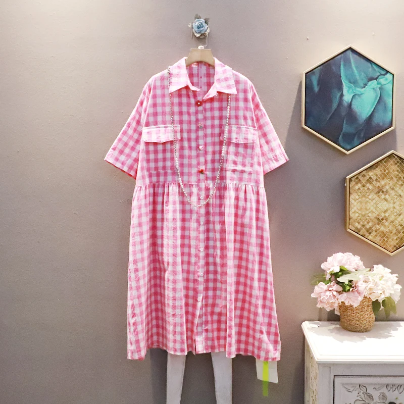 

SuperAen 2022 летнее модное винтажное клетчатое простое свободное негабаритное универсальное прямое женское Повседневное платье с отложным вор...