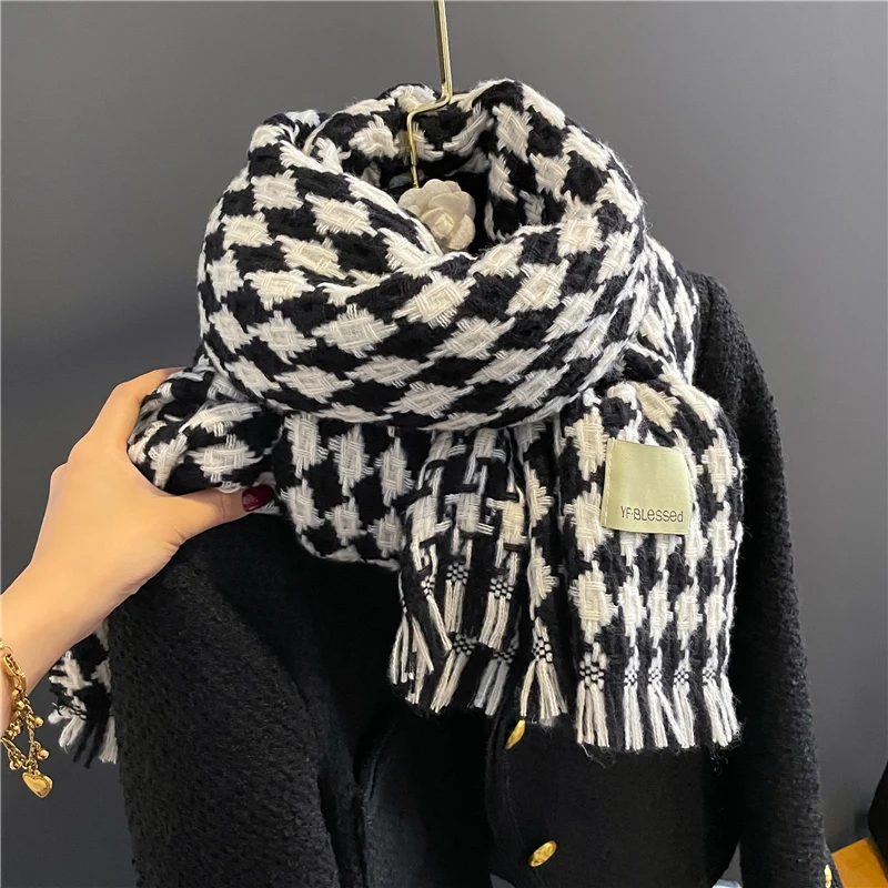 

Winter Warm Knitted Winter Scarf for Women Fashion Plaid Pashmina Blanket Neckerchief Cashmere Shawl Wraps Lady Bufanda Echarpe