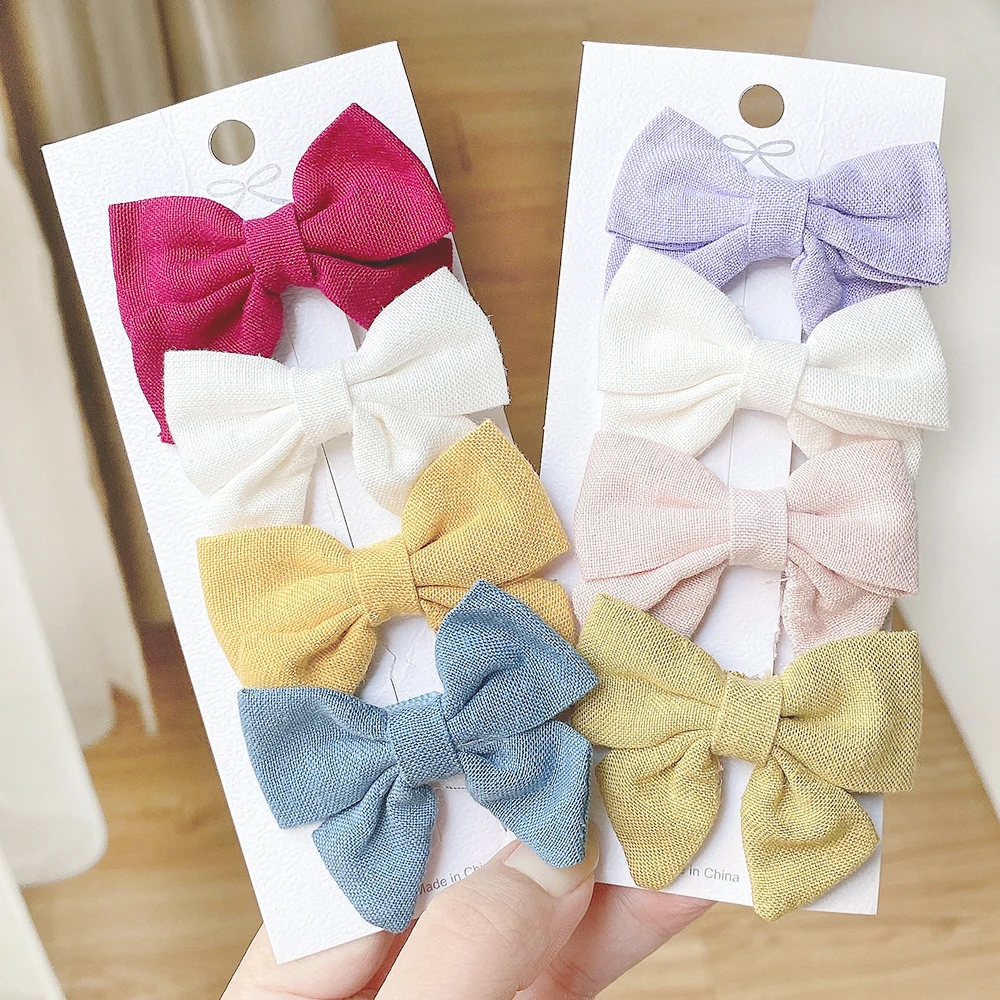 

4Pcs/Set Solid Color Linen Bowkont Hairpins For Cute Girls Bows Boutique Hair Clips Barrette Headwear Kids Hair Accessories Gift