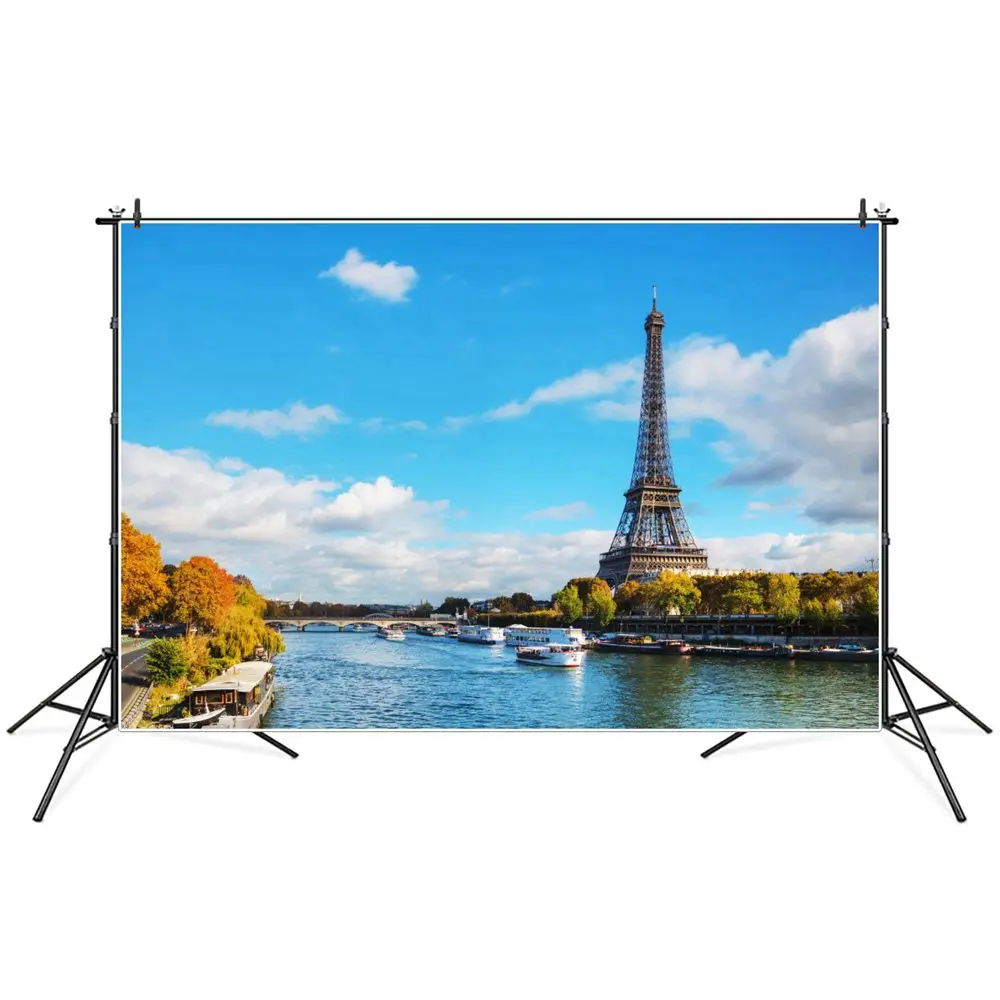 

Autumn Paris Eiffel Tower River Landscape Scenery Photography Backgrounds Custom Party Home Decoration Photo Booth Backdrops