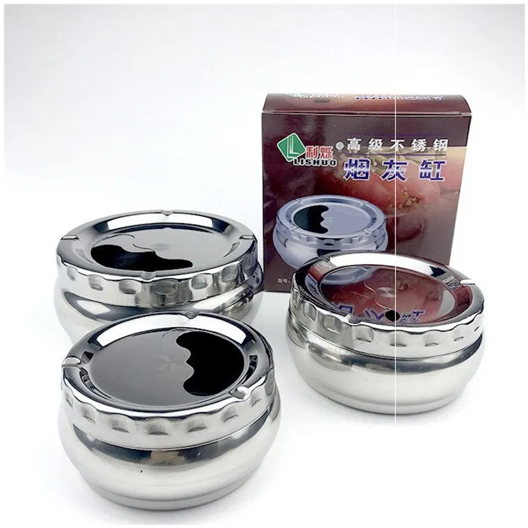 

Household Stainless Steel Ash Tray Rotating Windproof with Lid Creative Ashtray Premium Gifts