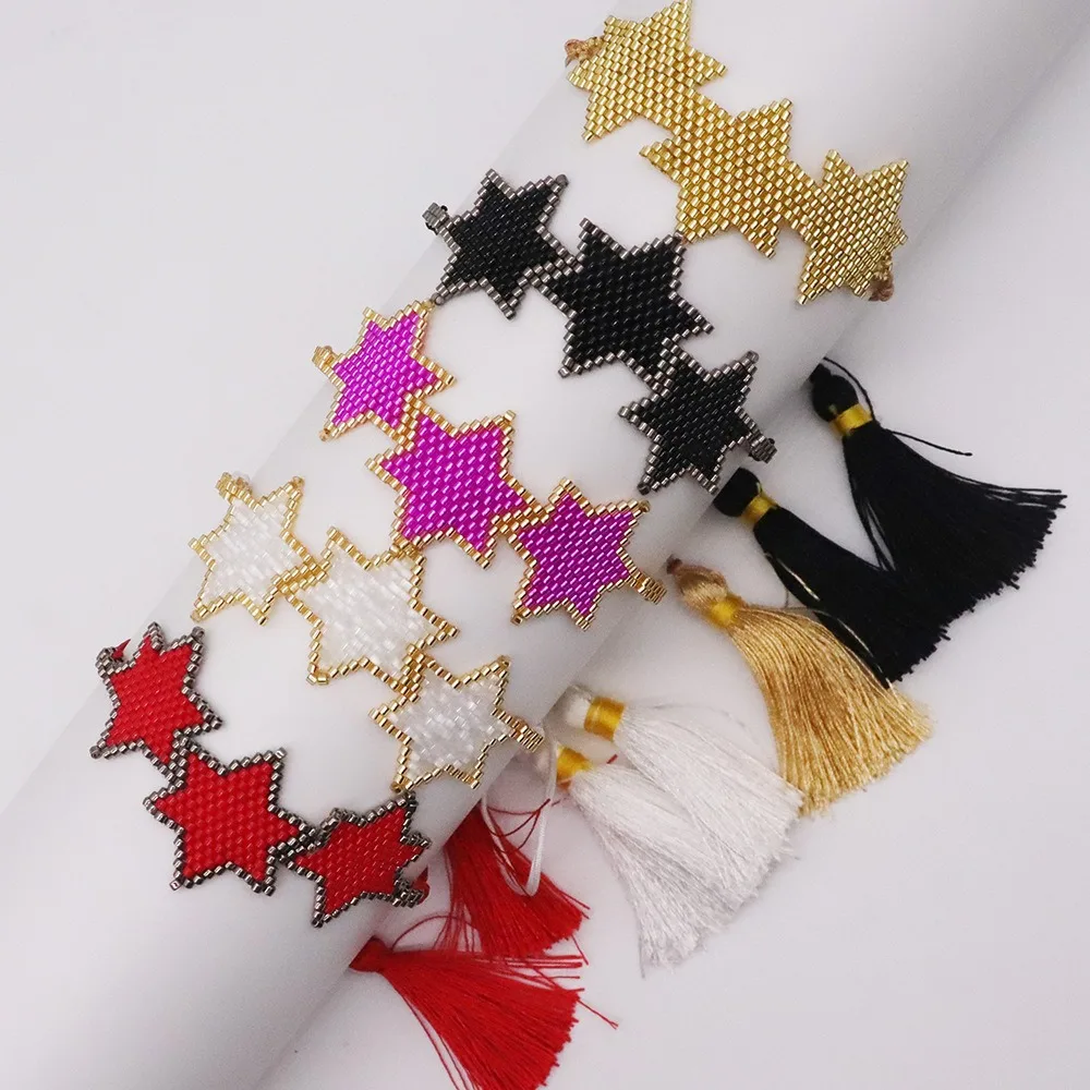 Фото ALIYA разноцветный браслет со звездой Pulseras Mujer Moda MIYUKI ювелирные изделия из бисера повязка на руку с кисточками модные браслеты с подвесками для женщин №1