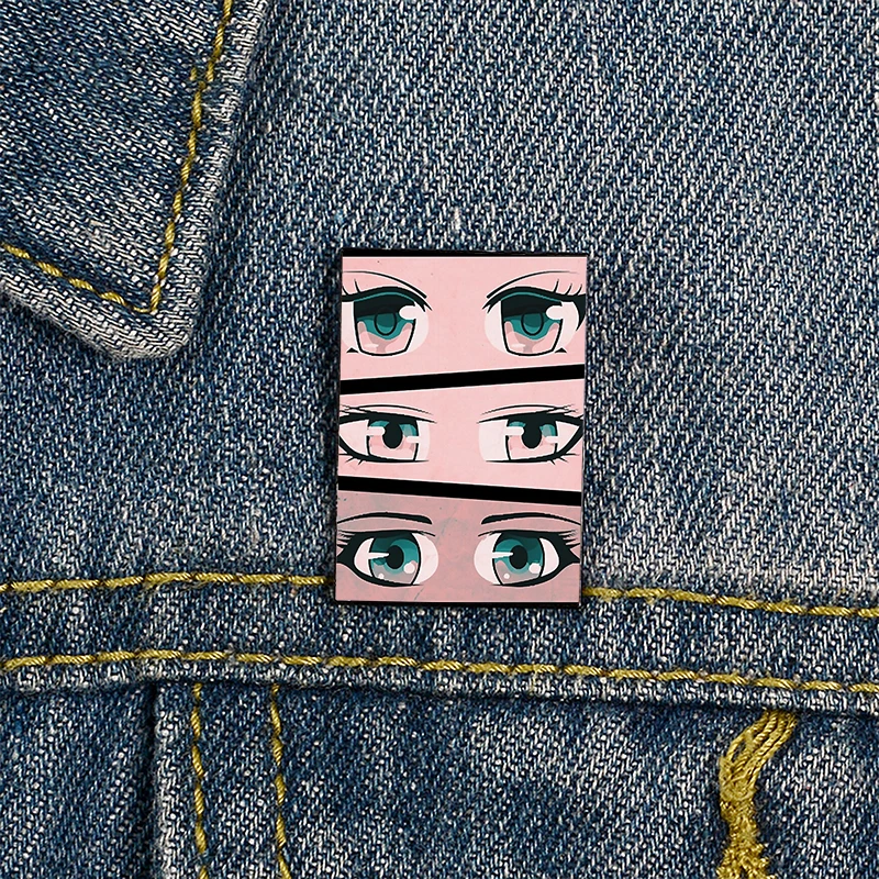 

Fashion Japanese anime Baby Girl Eyes Printed Pin vintage Brooches Shirt Lapel teacher Bag Badge Cartoon pins for Lover Girl