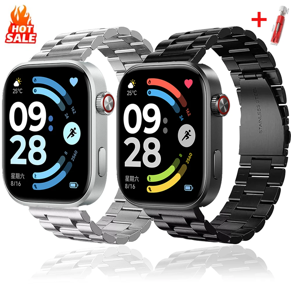 Фото Роскошные ремешки для Redmi Watch 6 5 4, ремешок из нержавеющей стали с застежкой-бабочкой, браслет correa Xiaomi Mi Band 9 Pro/8 Pro, ремешок для часов №1
