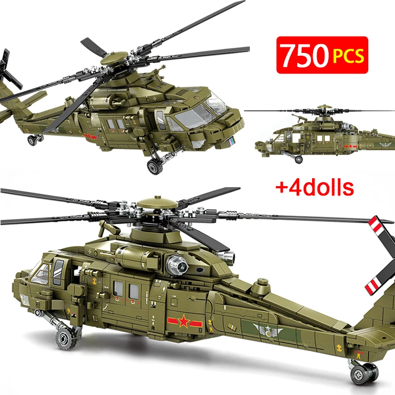 

750pcs City WW2 Military Weapon Fighter Aircraft Airforce Jet Building Blocks Airplane Helicopter Bricks Toys for Children Gift