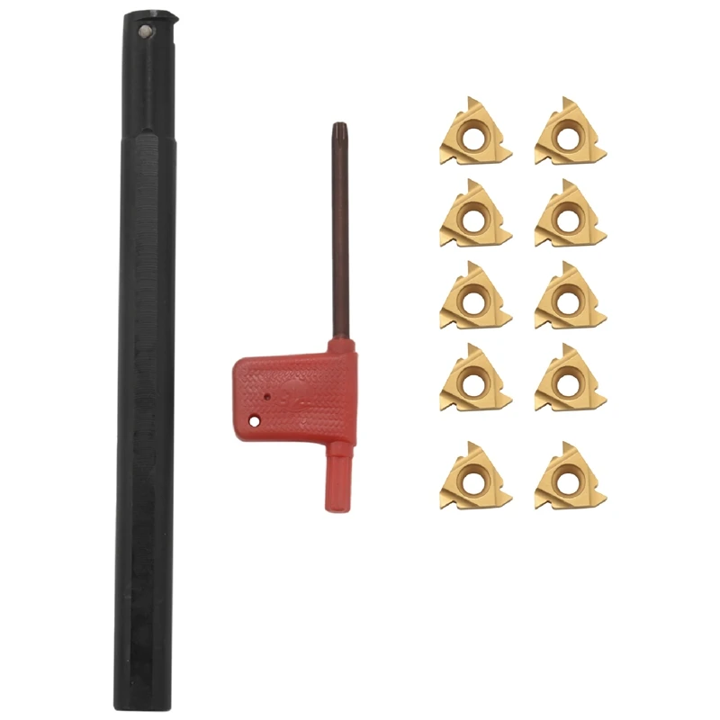 

1/2 Inch Lathe Threading Boring Bar With 10Pcs 16IR AG60 Internal Threading Carbide Turning Inserts And T15 Wrench