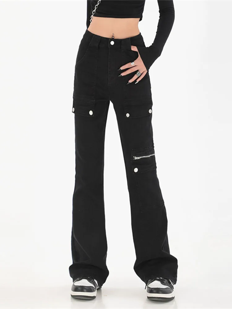 

Женские брюки-карго, джинсы с высокой талией, расклешенные брюки Y2k, Стрейчевые джинсы, винтажная уличная одежда, в стиле гранж, женская одежда 2022