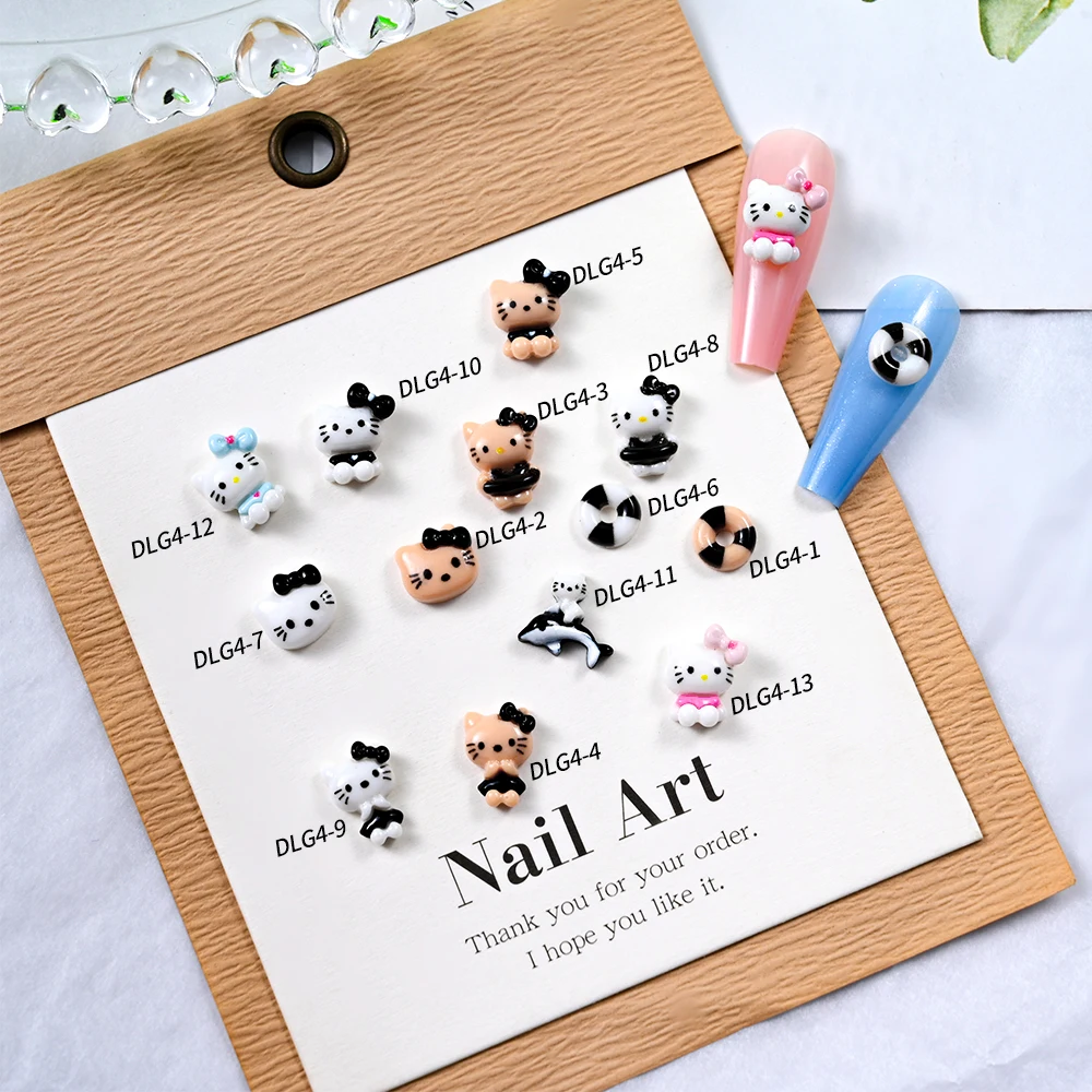 10 шт. синие/розовые/черные украшения для ногтей Hello Kitty кольцо плавания дельфин